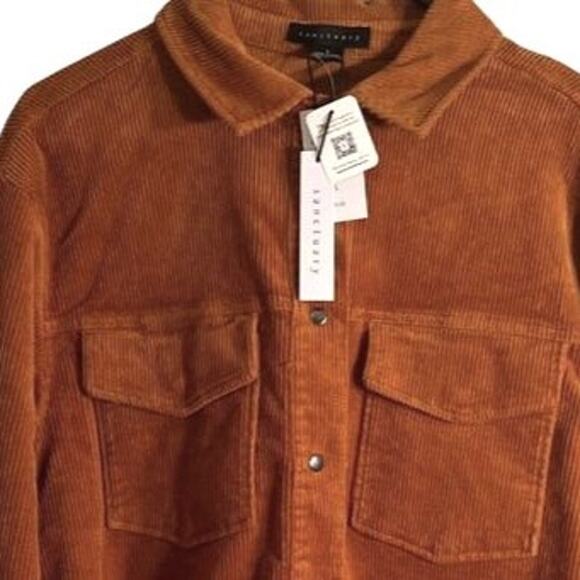 Sanctuary Womens Corduroy Shirt Size S Brown Snap Front Relaxed Shacket NWT - Picture 2 of 7